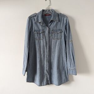 Frilli Exchange Classic Light Wash Denim Shirt Tunic Top - Medium Cotton